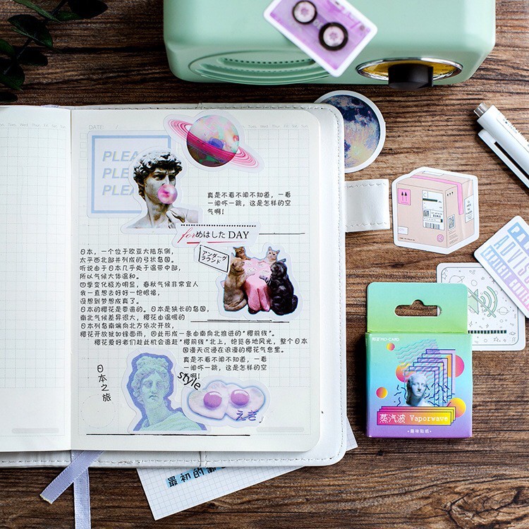 [MIDORI] 46 Pcs VAPORWAVE Deco Sticker Planner DIY Scrapbook Stiker Dekor Jurnal Kotak - B0018