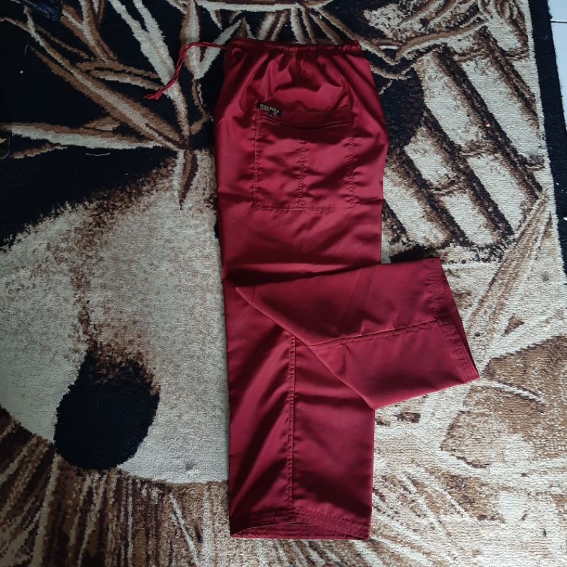 MAEDINA Celana Pangsi Komprang Panjang Dewasa Polos Ukuran S M L XL-Maroon