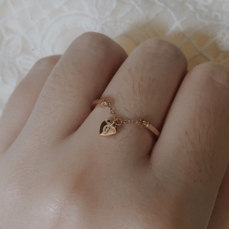 CINCIN HALA GOLD ROSE GOLD - HEART CHAIN CHARM RING