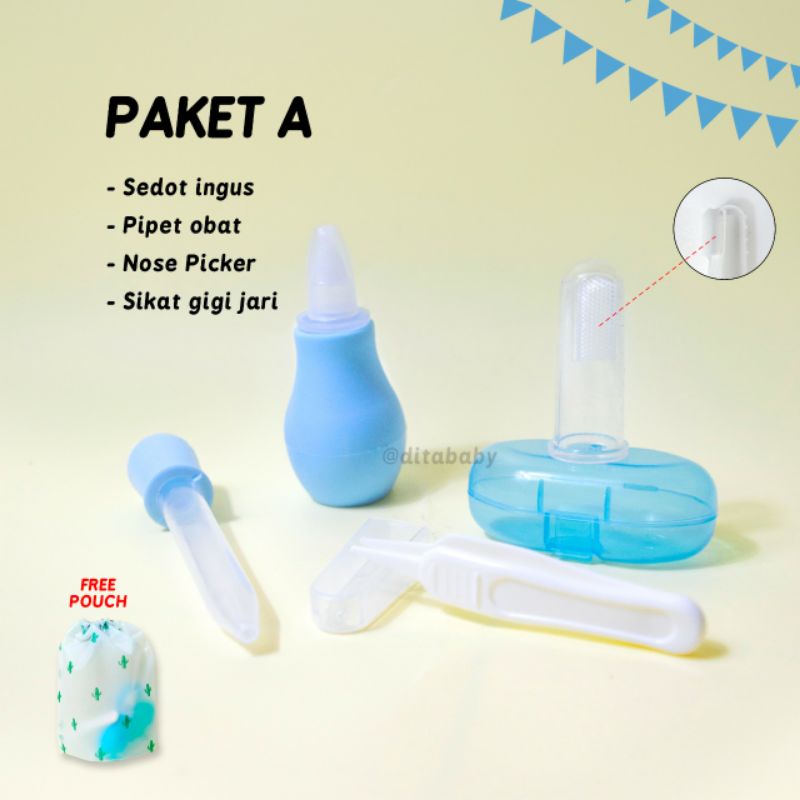 PAKET A KESEHATAN BAYI SEDOT INGUS PIPET IBAT NOSE PICKER PENJEPIT HIDUNG DAN SIKAT GIGI BAYI | PERTOLONGAN BAYI PILEK PAKET HEMAT MANICURE SET BAYI PENJEPIT HIDUNG SEDOT INGUS BAYI SIKAT GIGI BAYI PIPET OBAT ALAT KESEHATAN BAYI TERMOMETER