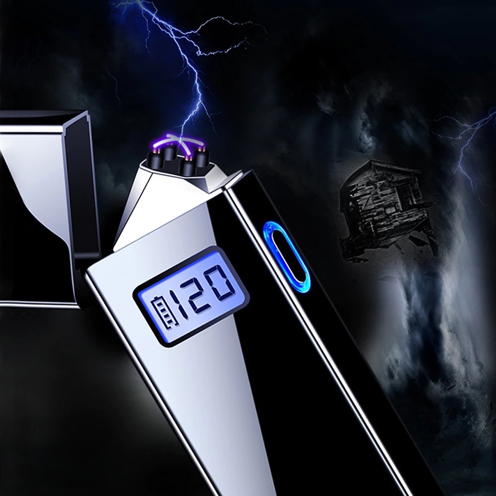 Korek Api Elektrik Pulse Plasma Cross Double Arc Lighter - Black