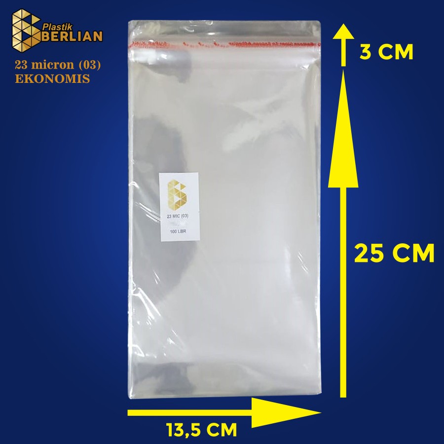 

13,5 x 25 cm Plastik OPP EKONOMIS 23micron (100 lbr) (lem/seal)