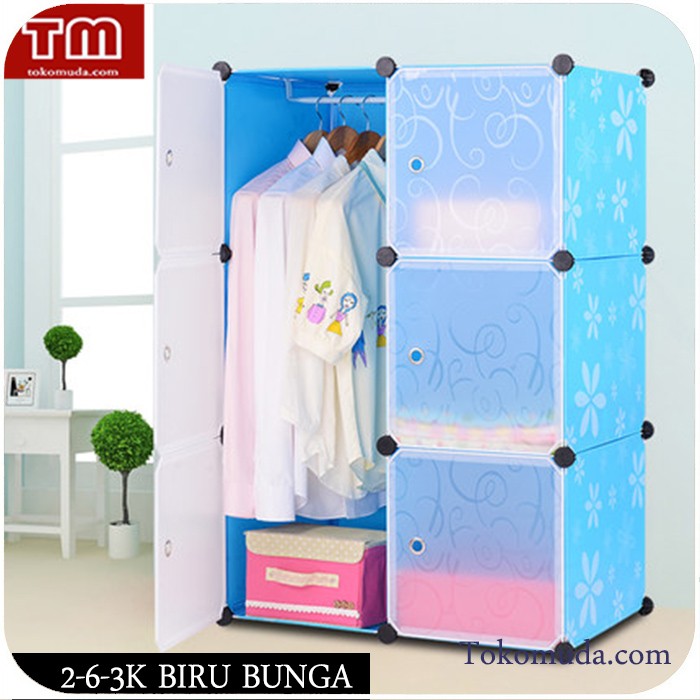 Lemari Baju 2-6-3K-1h Plastic Anti-Air Transparan Pintu Lemari Pakaian Multifungsi