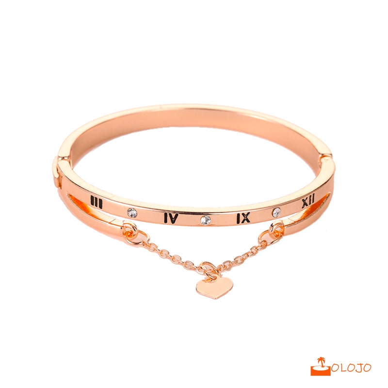 Gelang Bangle Mewah Bahan Stainless Steel dengan Hiasan Hati untuk Wanita