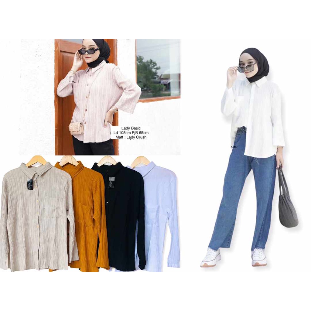 Kemeja Basic Top Atasan Katun Lady Crush (Kemeja Basic Wanita Bahan Lady Crush)