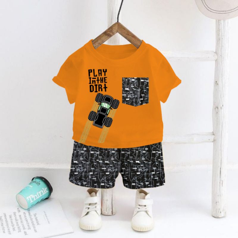 SETELAN ANAK MURAH / SETELAN ANAK COWOK MURAH / SETELAN ANAK LAKI MURAH / BAJU ANAK MURAH / SETELAN BERMAIN ANAK-ORANGE