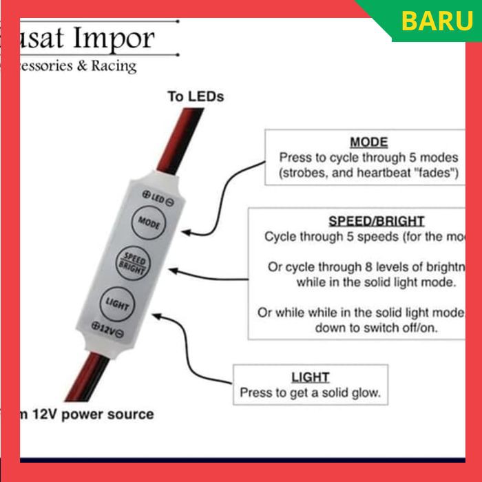 Lampu LED Mobil 12 Volt 24 Volt LED Controller Modul Lampu Dimmer LED Pengatur LED Dimmer 12-24V 6A