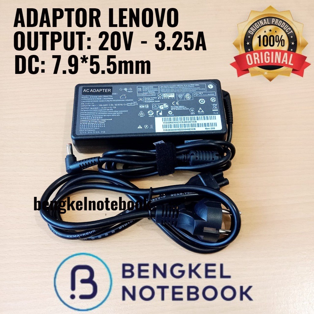 Adaptor Charger Lenovo 20v 3.25a Pin 7.9mm x 5.5mm Lenovo L410 L412 L420 L430 L421 L510 L512 T410 T430 T420 T400 E420 X200 X220 X230