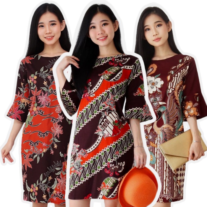 DRESS BAJU ATASAN BATIK KERJA KANTOR WANITA CEWEK MODERN MURAH 720 - ORANGE C