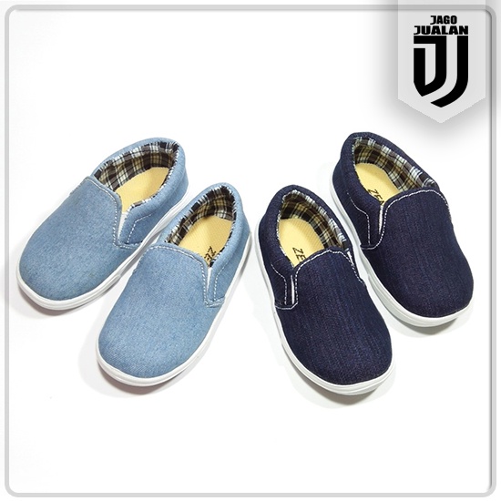 Sepatu Sneakers Anak usia 1 2 3 4 5 tahun Bahan JEANS / Sepatu Slip On Denim Anak Balita Cewek Cowok