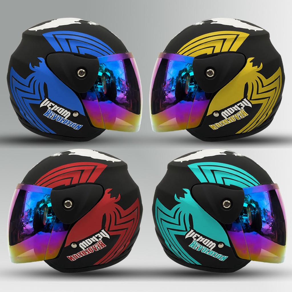 HELM EVOLUTION HALF FACE MOTIF VENOM MIRIP SEPERTI HELM GM ORIGINAL UNTUK PRIA DAN WANITA DEWASA COD FREE PACKING DUS -Bukan Helm Kyt Dj maru Kyoto