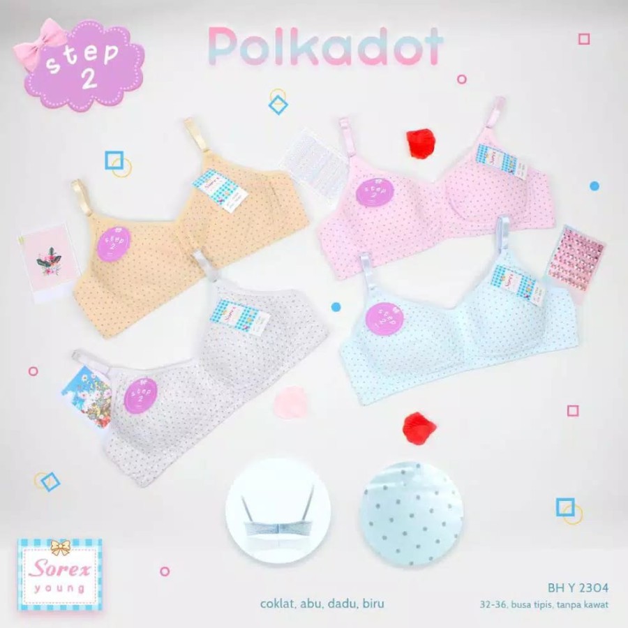 3Pcs Bra  Remaja Sorex Y2304 Step 2 | Mini Bra Tanpa Kawat Busa Tipis Polkadot Bahan Katun