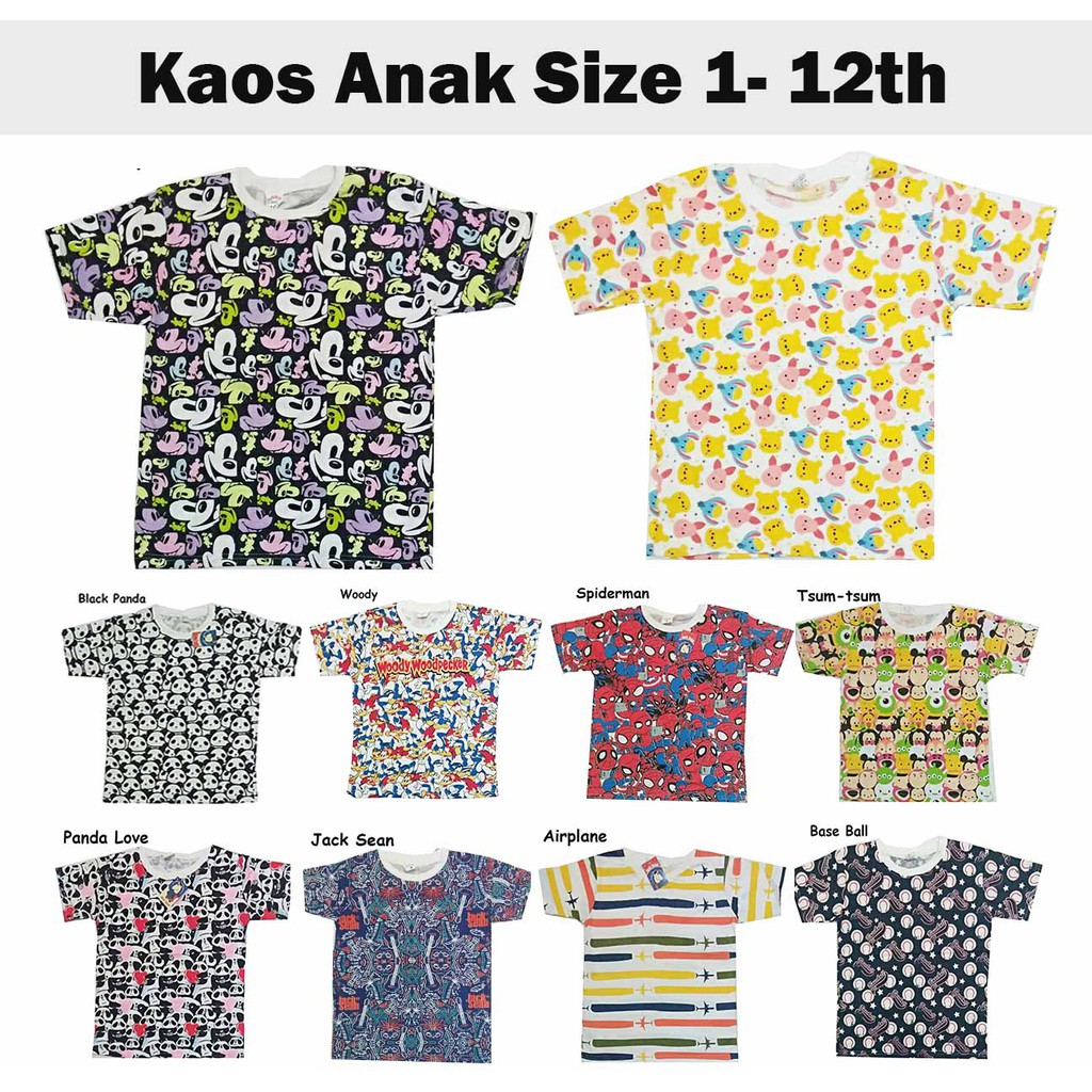 Kaos Anak Laki - Laki MOTIF KARTUN Size 2 4 6 8 10 12 lengan pendek cewek cowok mk jerry panda Baby Tee Girl Boy murah