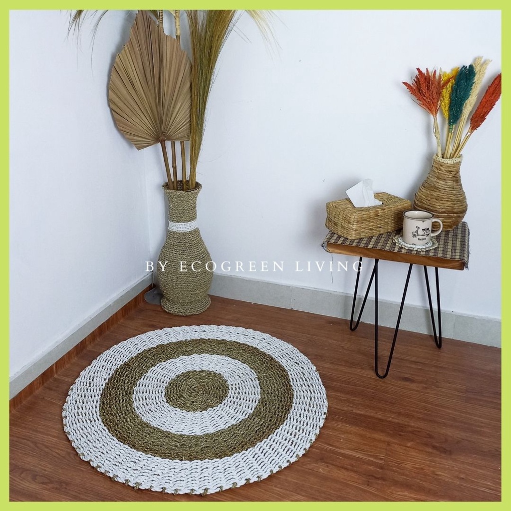 RUG SEAGRASS / KARPET BULAN / TIKAR BULAT / KARPET ANYAMAN MANTUL TERMURAH LEBAY