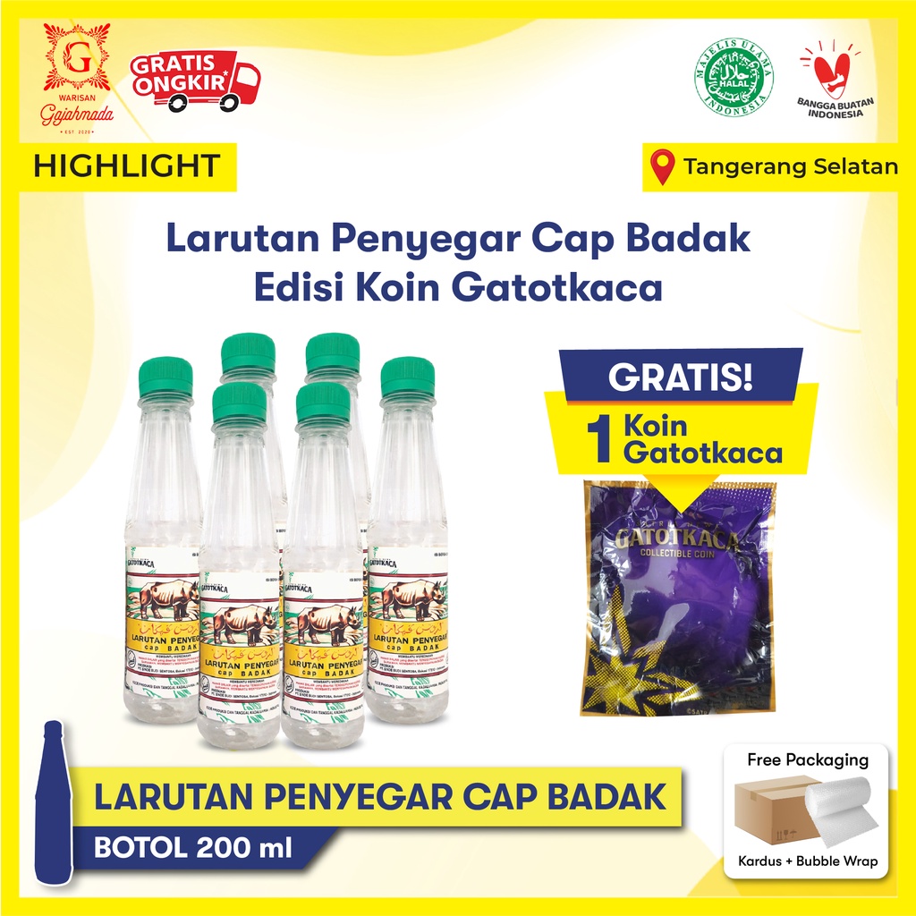 Larutan Penyegar Cap Badak, 6 Botol 200ml | Free 1 Koin Gatotkaca