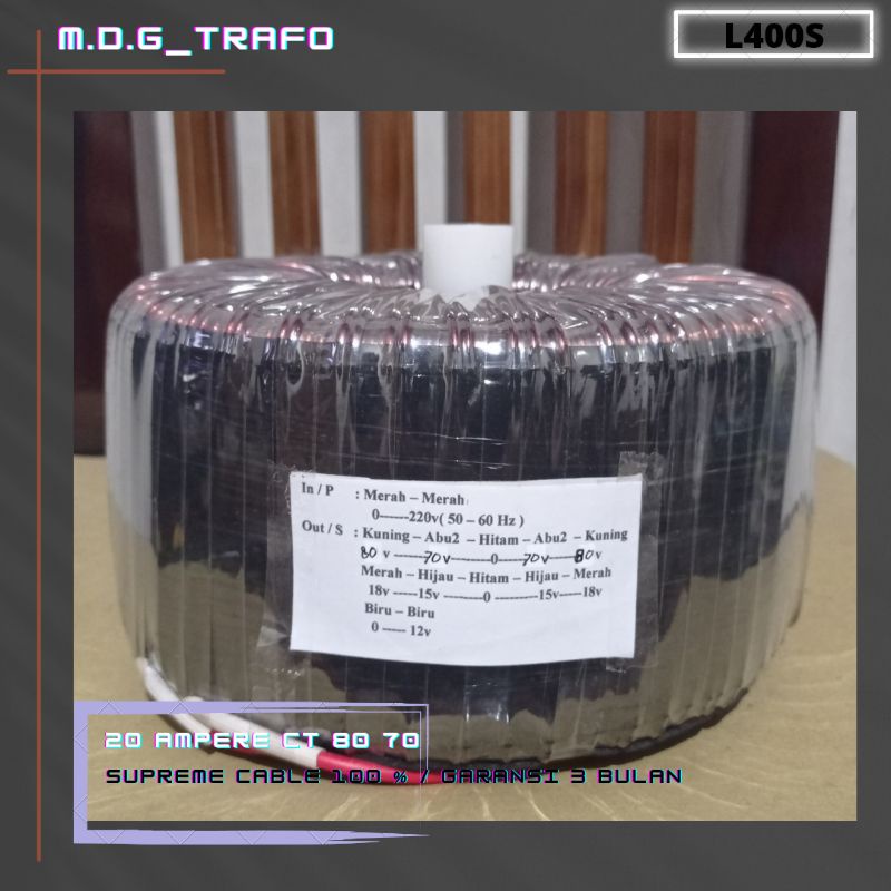 trafo toroid donat 20A CT 80v - 70v murni