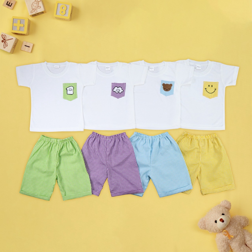 OWLET-setelan anak unisex / set baju pendek / playset anak / set pocket anak