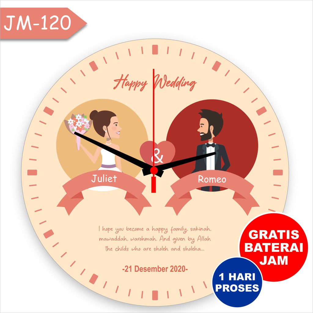 Gift Wedding Jam Dinding Kado Pernikahan Gambar Kartun Anime Animasi Custom Costum Nama Sendiri Quotes Couple Cewek Cowok Buat Perabotan Rumah Baru Warna Biru Muda Cream Coklat Diameter 30cm Ruangan Tamu Kamar Tidur Tinggal Tempel Gantung Tembok Murah