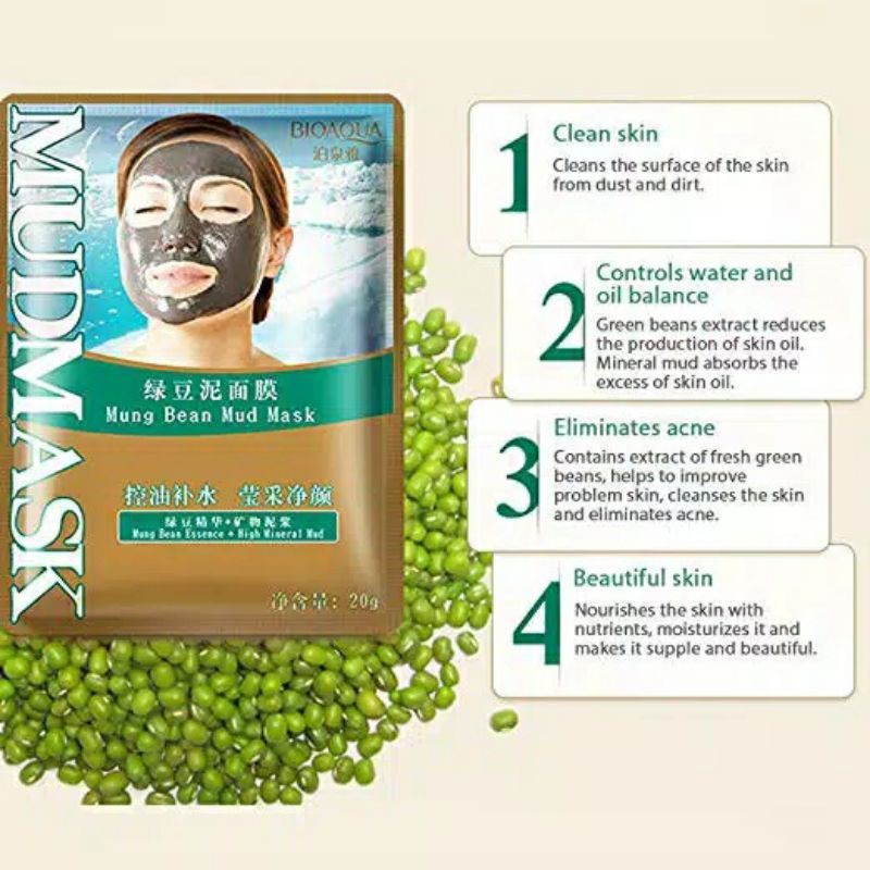 Bioaqua mud mask Bioaqua Mung Bean Mud Mask masker lumpur bioaqua masker hitam masker mud mask