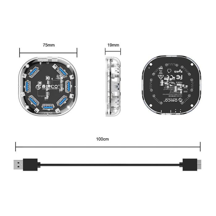 ORICO H7U-U3 7 Port USB3.0 Transparent HUB