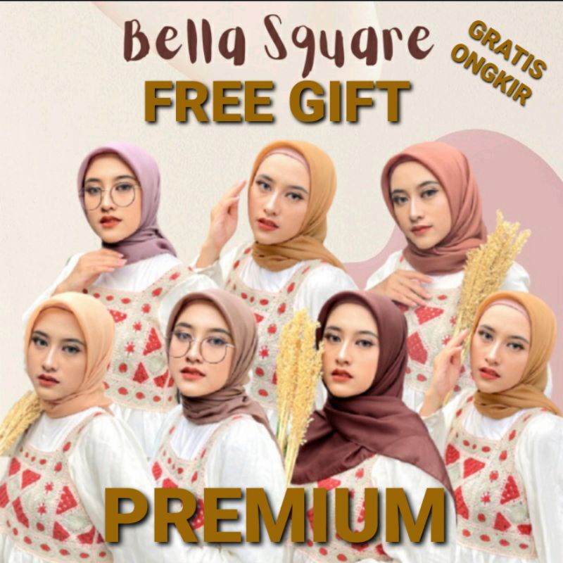 HIJAB BELLA SQUARE PREMIUM DOUBLE HYCOUNT JILBAB ANTI LETOY JAHIT TEPI