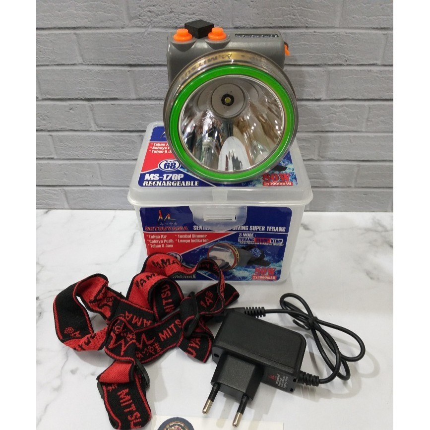 Senter Kepala/Headlamp Mitsuyama MS-160p/MS-170p 3 Mode 80Watt Pengisian Daya Charger