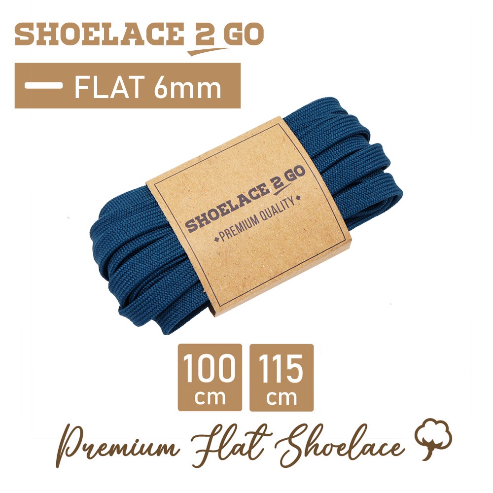 SHOELACE 2 GO PREMIUM TALI SEPATU GEPENG PIPIH FLAT J6 - BLUE PRUSSIAN - 100CM 115CM