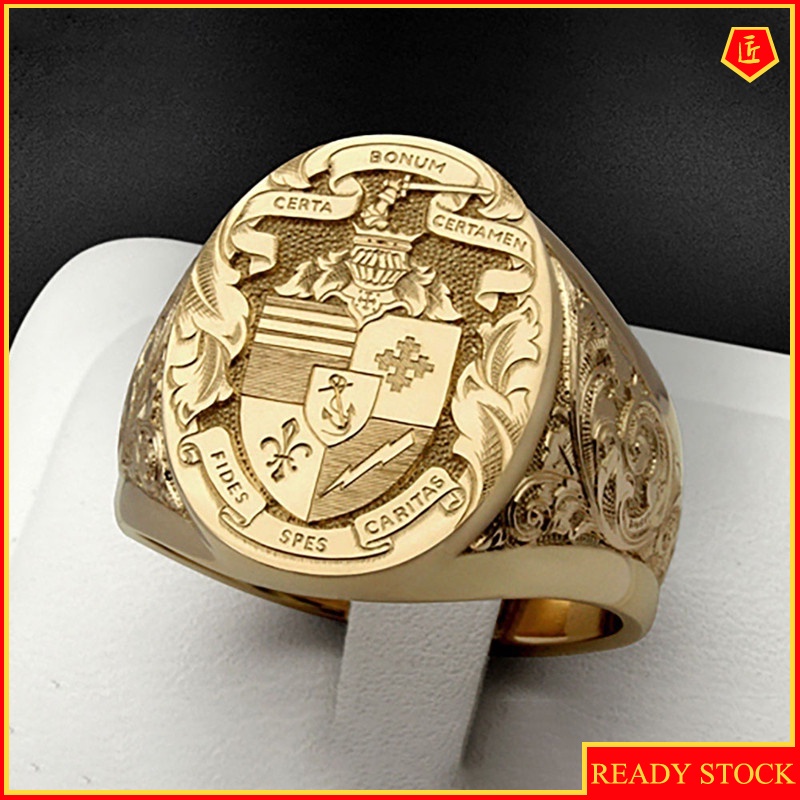 [Ready Stock]18K Gold Vintage Godfather Ring Exquisite Engraving