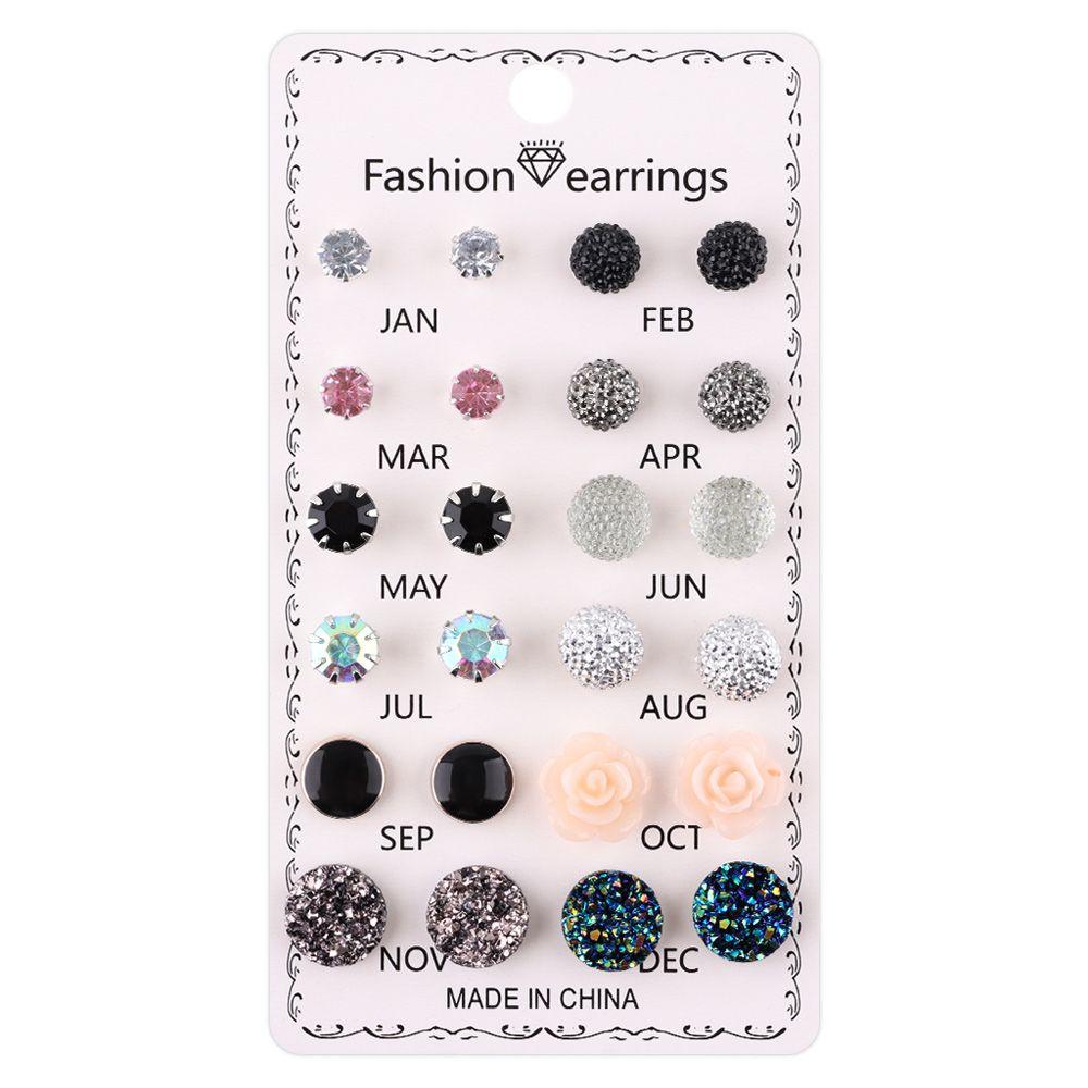 Lily Stud Earring Berlian Imitasi Perhiasan Fashion 12pasang