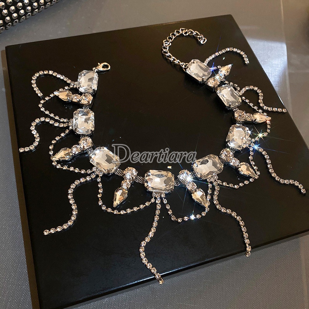 Kalung Rantai Klavikula Hias Berlian Rumbai Gaya Eropa Dan Amerika