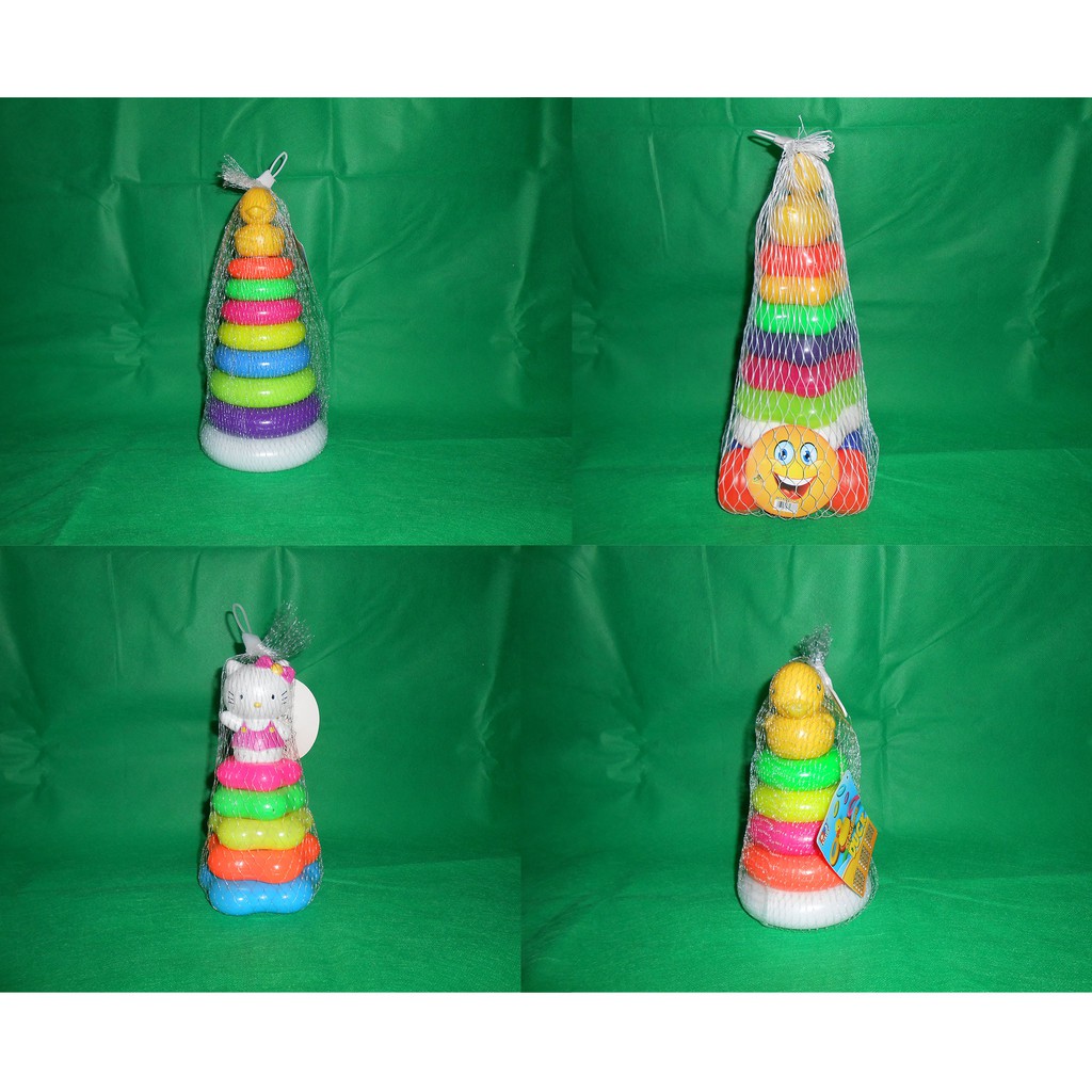 Mainan Edukasi - Susun Menara - Ring Donat - Bahan Plastik Warna Pelangi SNI