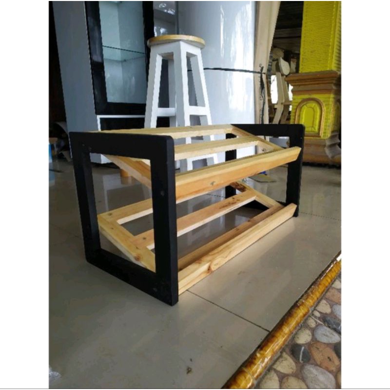 rak sepatu kayu jati asli