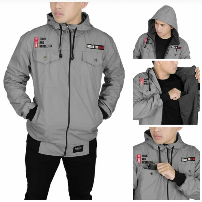 JAKET PARASUT PRIA TERBARU/JAKET MUSIM DINGIN PRIA/HOODIE TEBAL/PAKAIAN GUNUNG COWOK/DISTRO KEREN-SP ABU MUDA