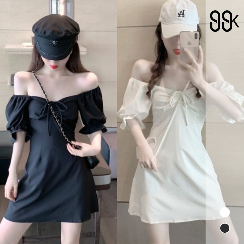 Korean Off Shoulder Mini Dress Wanita Bahu Terbuka 1164 (XS-XL)