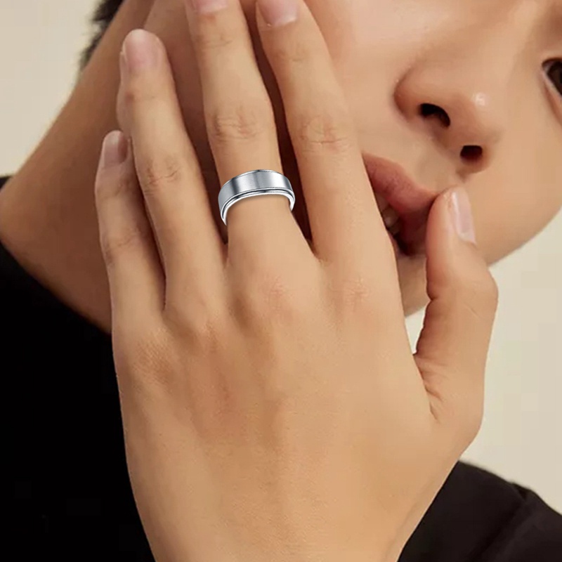 Fancyqube Cincin Kasual Bahan Stainless Steel Warna Hitam Gaya Punk Untuk Pria