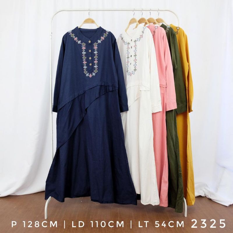 Belledelle Alesha Midi Dress Linen Polos Bordir Gamis Busui Maxy Longdress Kancing Depan Dress Murah