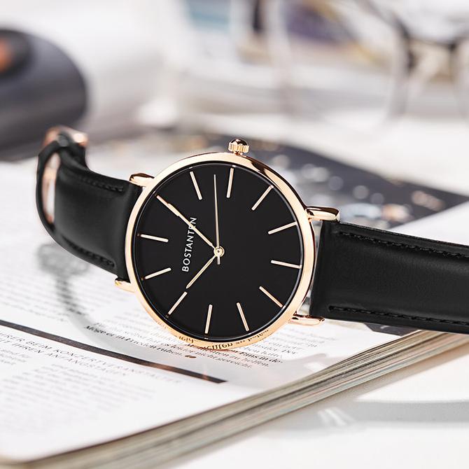 Bostanten Jam Tangan Pria Sangat tipis Cowok Quartz kulit Men Watch Termurah