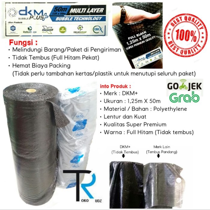 

Plastik Bubble Wrap Hitam 125cm x 50m merk DKM+ Kualitas Super Premium