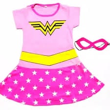 KOSTUM DRESS ANAK PEREMPUAN WONDER WOMAN PINK GRATIS TOPENG