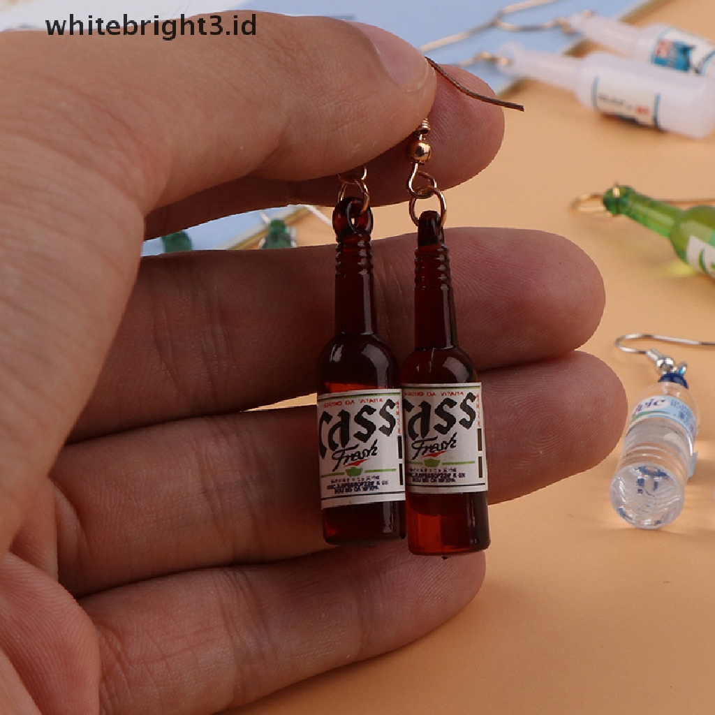 (whitebright3.id) 1 Pasang Anting Kait Gantung Desain Botol Bir Handmade DIY Untuk Wanita