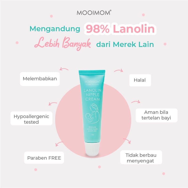 MOOIMOM - Lanolin Nipple Cream / Krim Pelindung Puting Ibu Menyusui 15ml (Krim Puting Lecet)