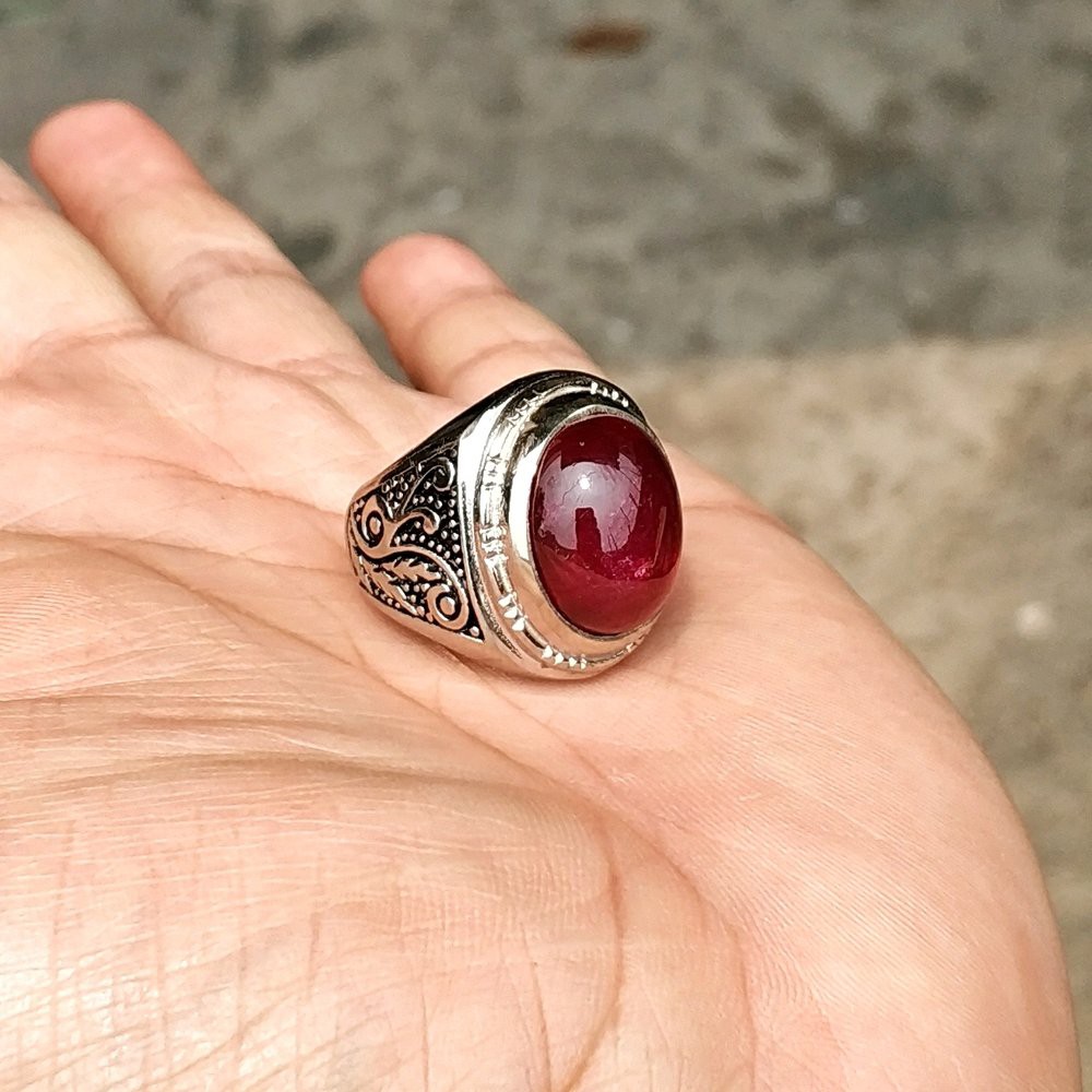 CINCIN BATU AKIK PERMATA NATURAL RED RUBY BLOOD PIGEON CORUNDUM FREE MEMO