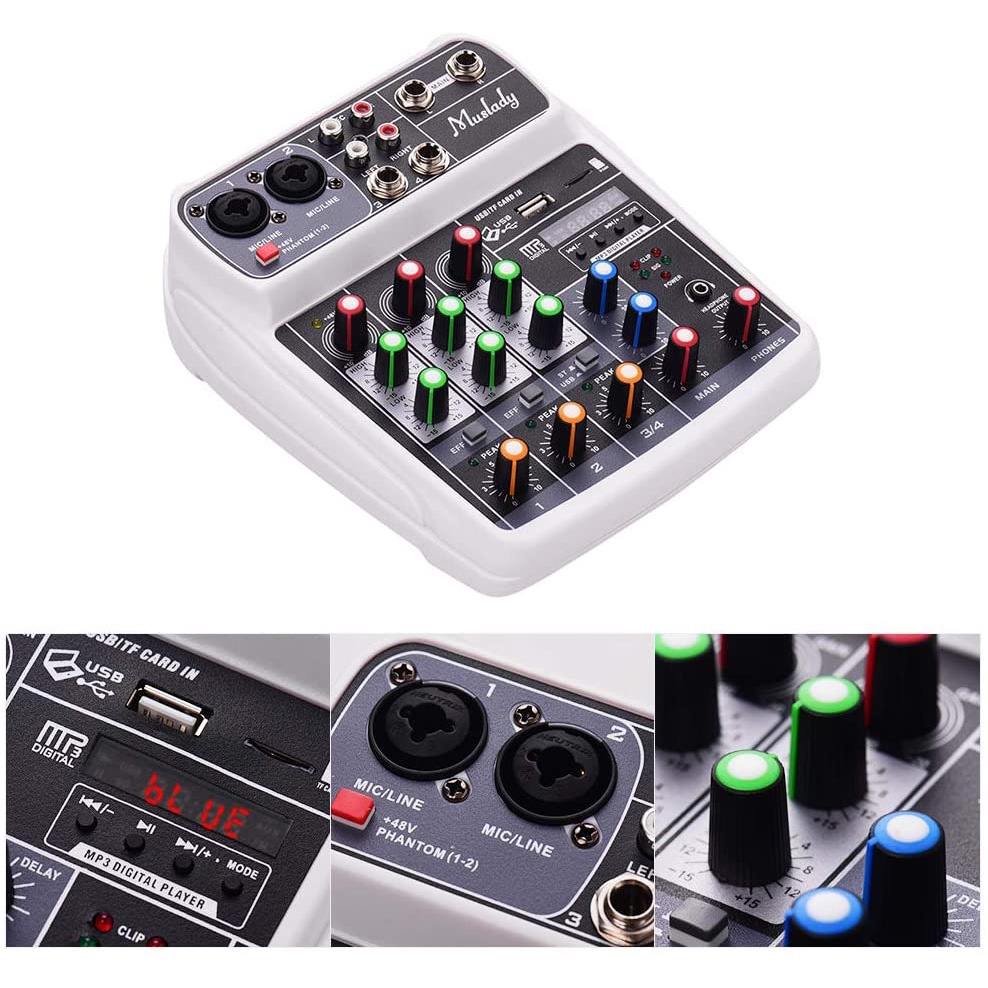 Muslady AI-4 Mixing Mixer Compact Professional 4 Channel 48V Phantom USB Bluetooth