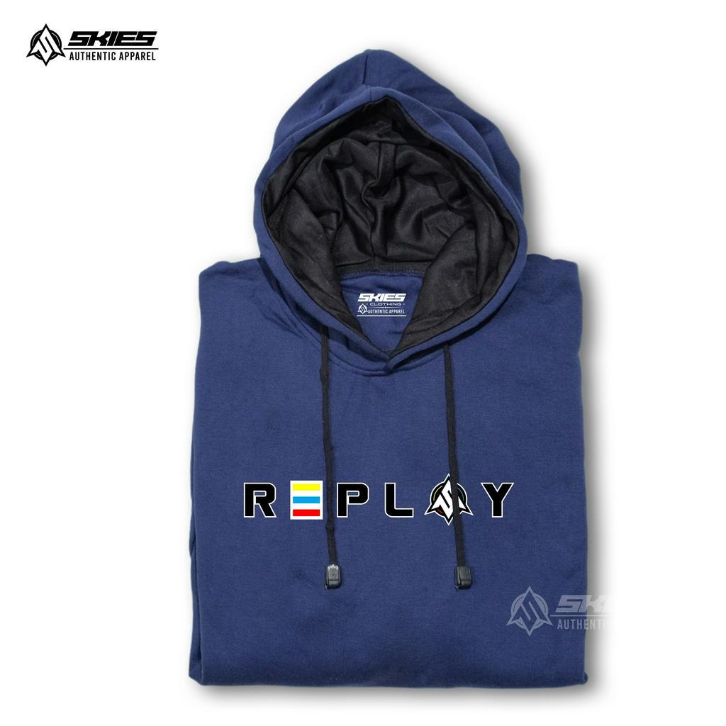 Sweater Hoodie Pria Distro REPLAY Skies Apparel Warna Navy Authentic Hoodie Sablon Premium Timbul Korean Style Switer Cowo Distro