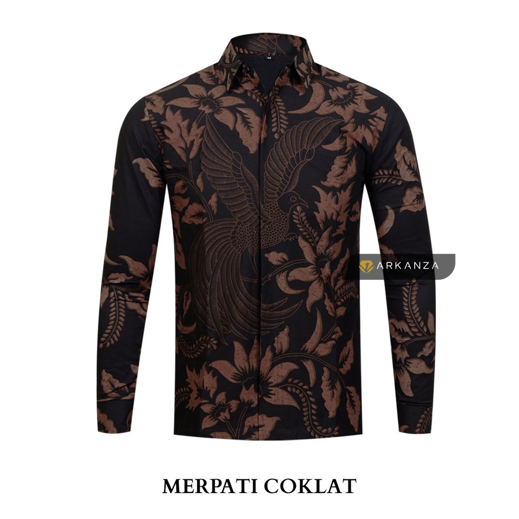 BATIK ARKANZA Motif MERPATI COKLAT Hem Atasan Kemeja Baju Batik Pria Cowok Laki Laki Slimfit Full Lapis Furing Lengan Panjang Lengan Pendek Original Asli