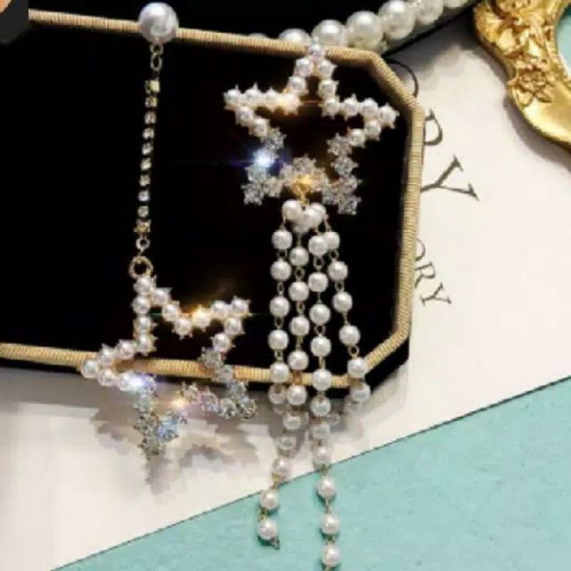 A161 Anting hijab star full pearl diamond