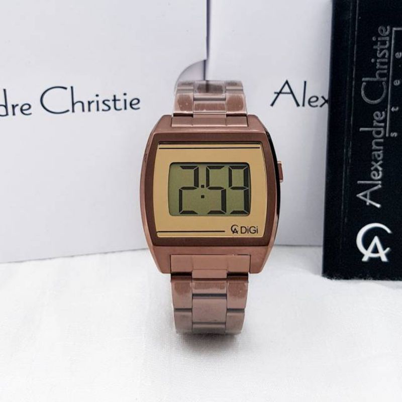 Alexandre Christie 9229 wanita model kotak digital ukuran sedang rantai coklat