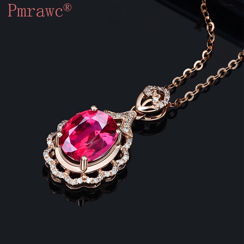 Hot Sale Full Diamond Ruby Pendant 18K Rose Gold Necklace