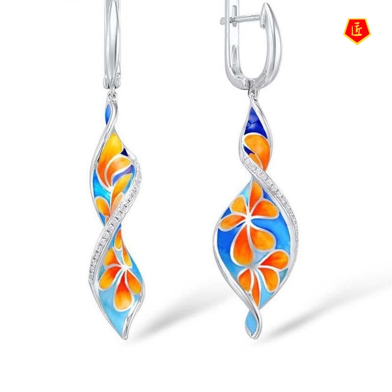 [Ready Stock]Retro Enamel Micro-Inlaid Color Plumeria Rubra Earrings