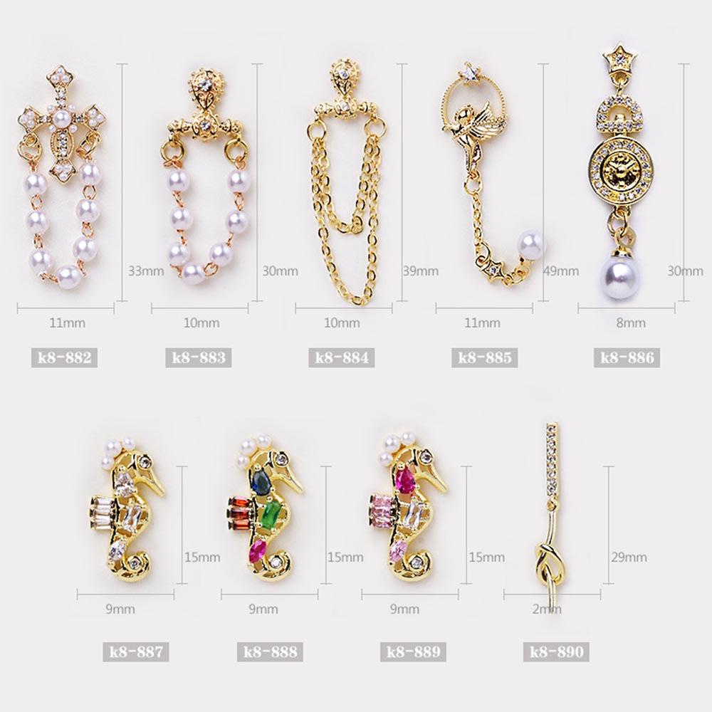 AUGUSTINA Agustin 3D Kuku Zirkon Mutiara DIY Charms Fototerapi Ekstensi Kristal Nail Art Perhiasan